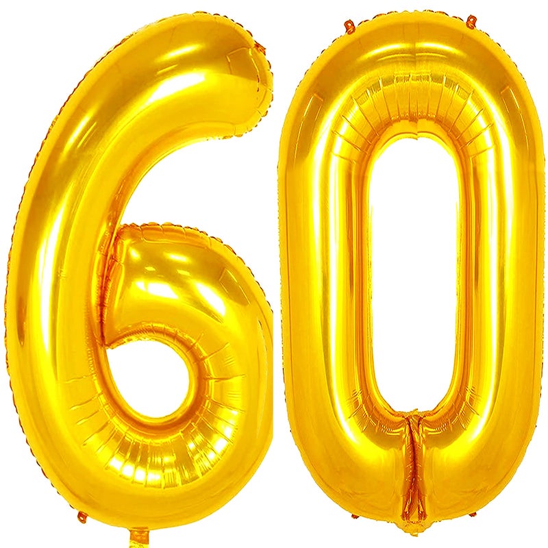 Jonhamwelbor 60 Number Balloons Gold Big Giant Jumbo Number 60 Foil Mylar Balloons for 60th Women Men Birthday Party Supplies 60 Anniversary Events Decorations - Image 1